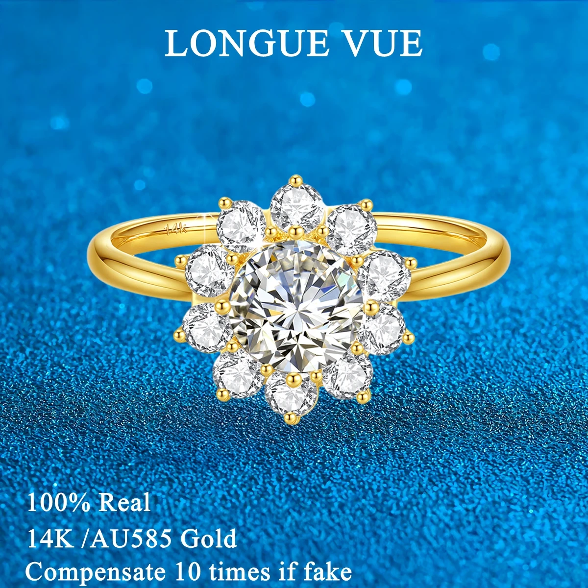 

Роскошное обручальное кольцо с цветком 1 карат, золото 14 карат, обручальные кольца с муассанитом для женщин, юбилейное ореол, прочные лабораторные ювелирные изделия с бриллиантами