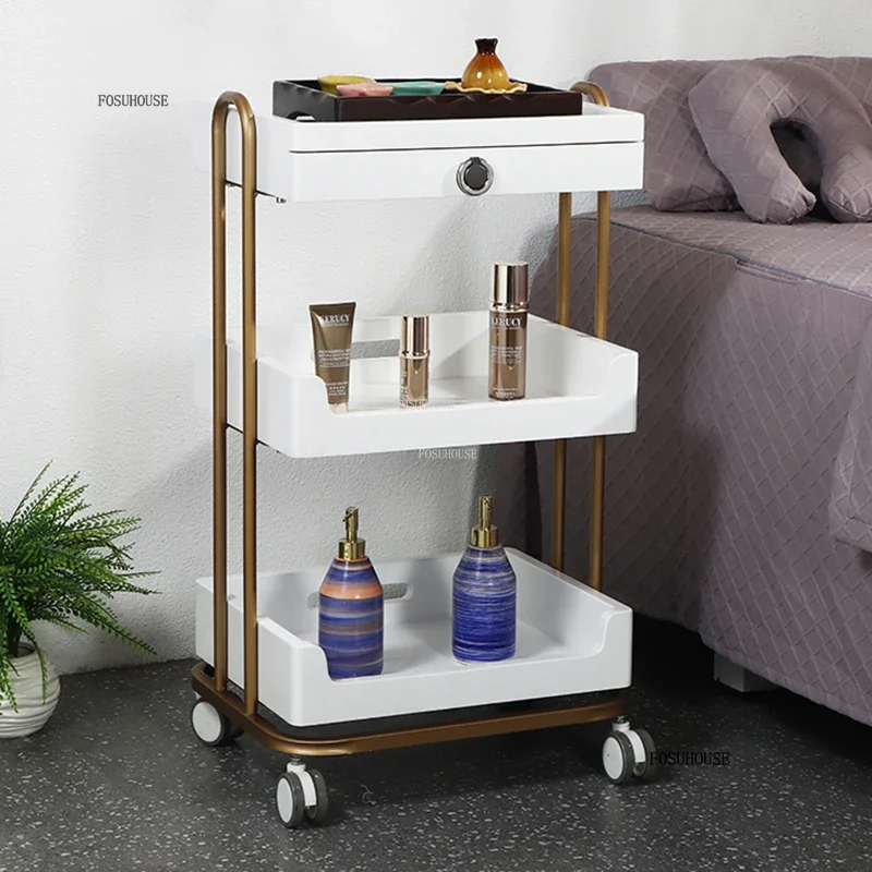 Portable Metal Salon Trolleys Beauty Salon Professional Salon Trolley Cart Barber Shop Removable with Drawer Storage Rack dd W