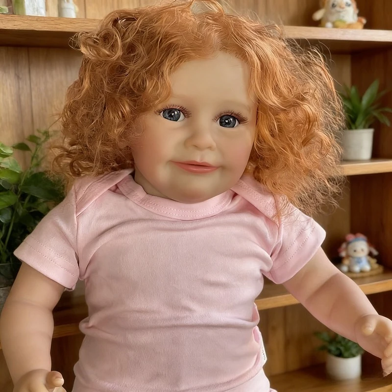 55CM Miękka w dotyku bawełniana lalka Reborn, realistyczna dziewczynka Zoe z ręcznie przyszytymi, kręconymi, czerwonymi włosami