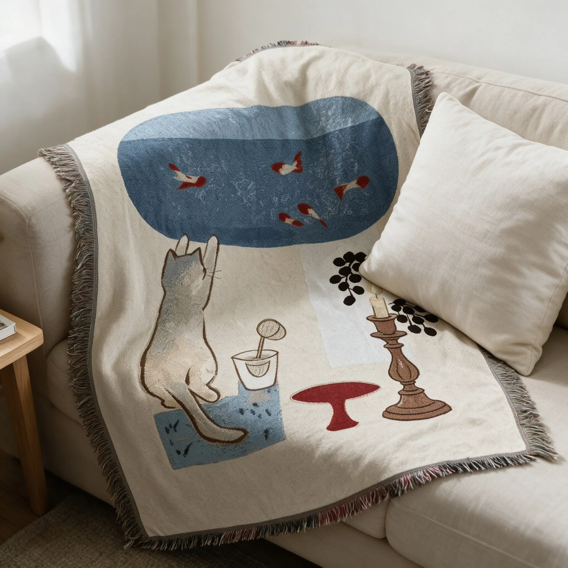 Mid-century Style Nap Blanket on Sofa Wall Hanging Decor Cover Decorative Fringe Tapestry Wall Carpet Outdoor Blanket Camping