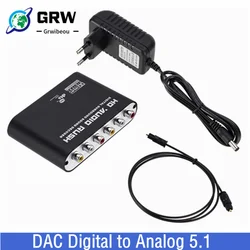 Grwibeou AC3 Audio Digital to Analog 5.1 Channel Stereo DAC Converter Optical SPDIF Coaxial AUX 3.5mm to 6 RCA Decoder Amplifier