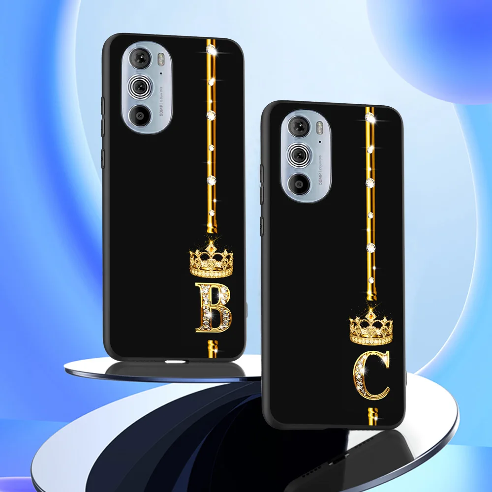 For Motorola Edge 30 Pro Case Phone Back Cover Edge Plus 2022 Edge+ Soft Silicone Black Tpu Case gold letters 366