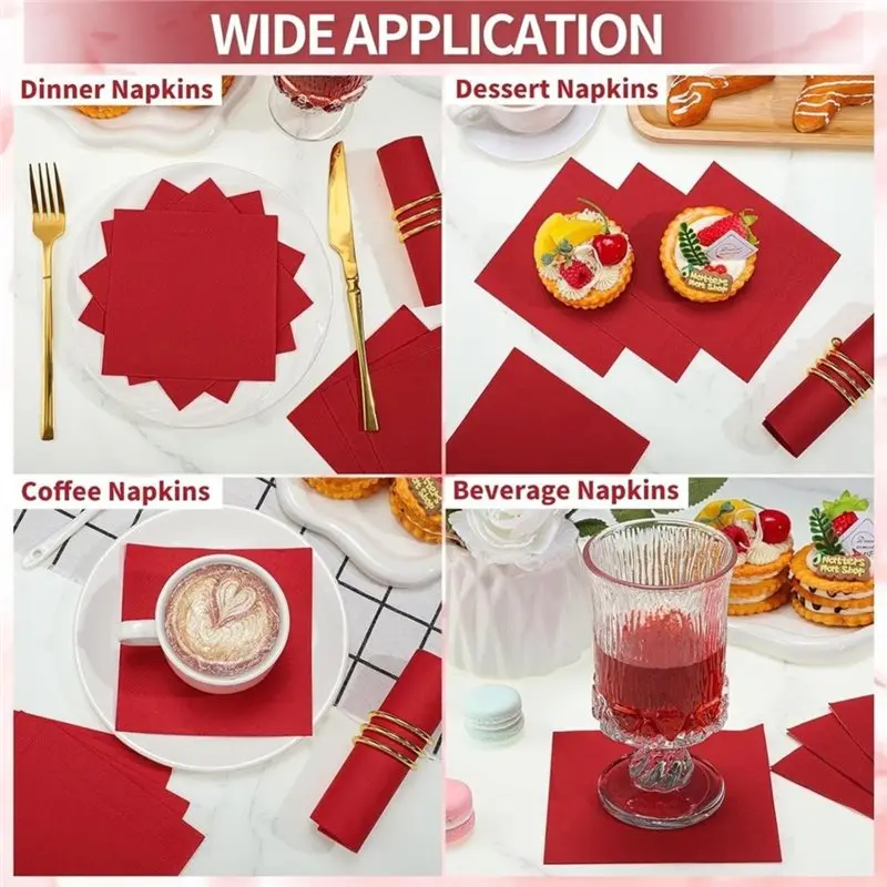 【Big Deal】For 4Th Of July, Birthday, Wedding 120 Pcs Red Cocktail Napkins Dessert Beverage Paper Napkins Party Napper