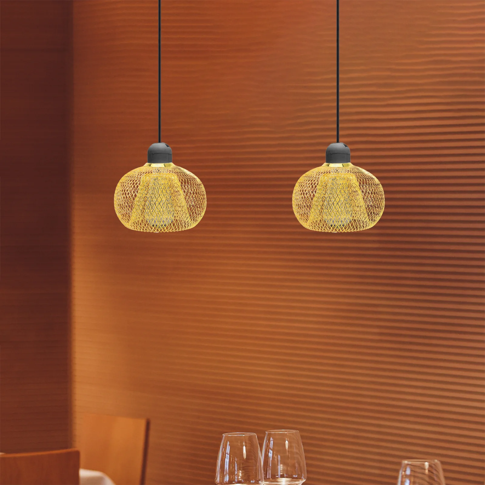 سلك الحديد عاكس الضوء طبقة مزدوجة إطار معدني الرجعية معلقة غطاء مصباح استبدال خمر قلادة غطاء خفيف الجوف خارج المعادن #3