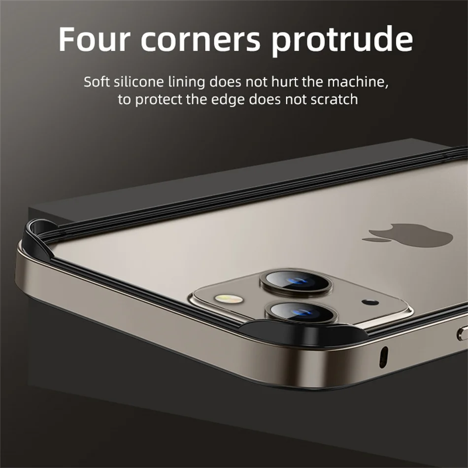 For iPhone 16 15 14 Plus 13 12 11 Pro Max Case Titanium Color Soft Silicone Shockproof Bumper Luxury Hybird Aluminum Meatl Frame