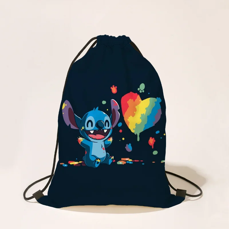 Lilo & Stitch Drawstring Bags Disney Stitch Cartoon Backpack for Children Large Capacity Storage Bags Kids Cotton School Bags