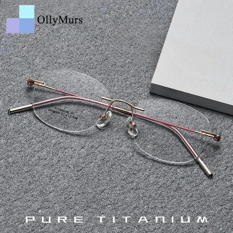 

OLLYMURS 2025 новые женские очки без оправы из чистого титана, сверхлегкая гибкая овальная оптическая оправа для очков по рецепту 9005