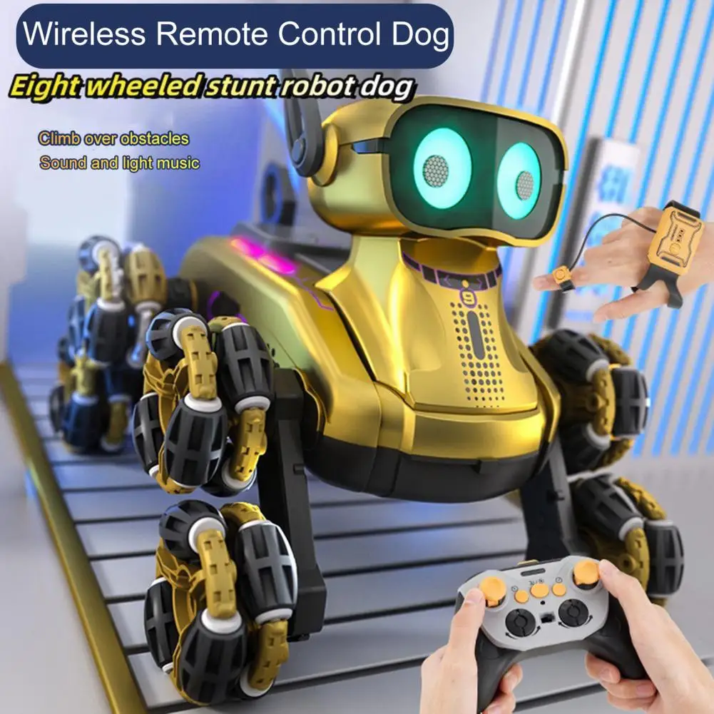 Electronic Pet Dog Wireless Remote Control Dog Remote Control Robot Dog Toy with Light Music 8 Wheels Gesture Sensing for Fun