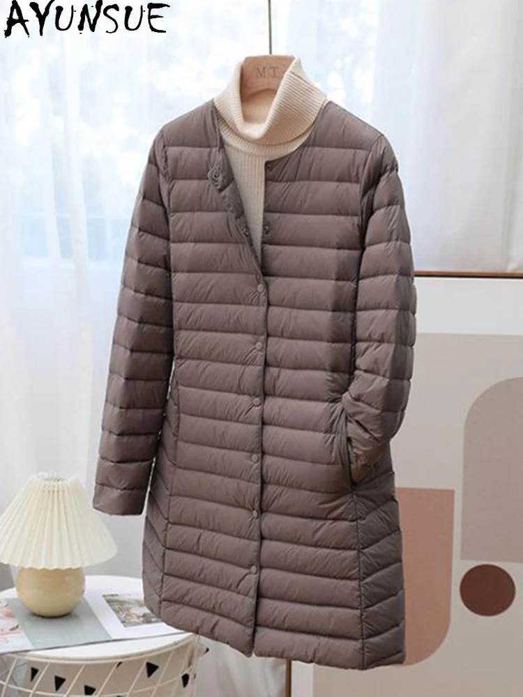 Imagem -02 - Ayunsue-cabolsa Fino e Ultra Leve para Baixo Pato Feminino Cabolsa Longo e Quente Cabolsa Puffer Básico Branco Outono e Inverno