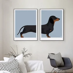 Cute Dachshund Dog Posters Canvas Painting Animal Cartoon Sausage Dog Wall Art Picture For Kid Living Room Home Decoration