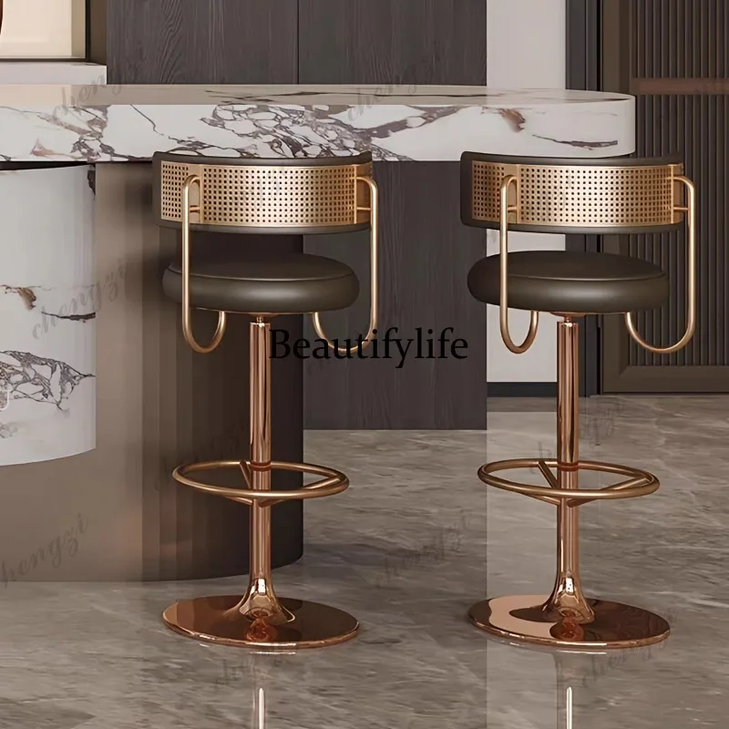 Italian minimalist rotating high stool island bar chair household backrest simple reception chair