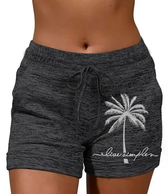 New Fashion 2023 Hot Selling Women's Live Simple Coconut Tree Print Drawstring Shorts