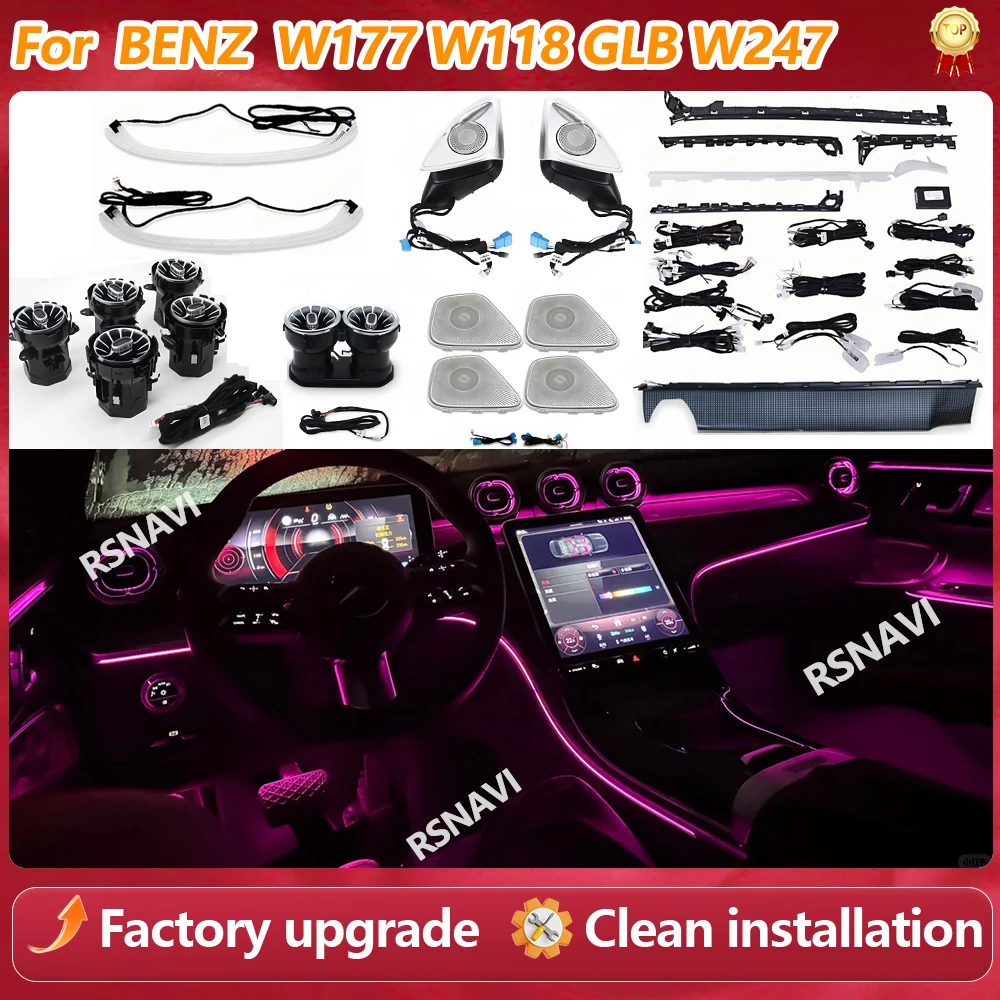 Image of Für Mercedes Benz W177 W118 W247 A/B/CLA/GLA/GLB C-Klasse 64 Farben LED Lüftungsdüsen Ambientebeleuchtung Hintere Lüftungsbaugruppe Dekorative Beleuchtung