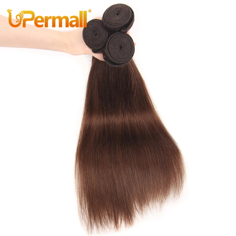 Upermall Chocolate Brown 2/3/4 Human Hair Bundles With Closure kim k 2x6 Straight Body Wave Transparent Middle Part Lace Frontal