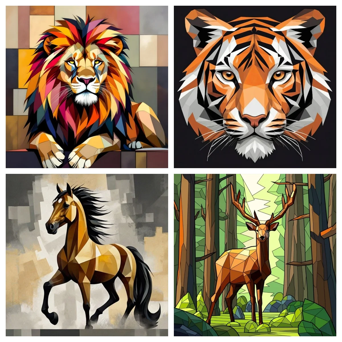 Geometric animal portraits 5D Diamond Painting Lions and tigers DIY Diamond Embroidery Home Wall Decor Children's room decor