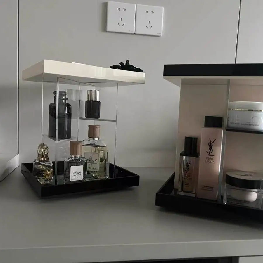 Caja de Almacenamiento de Cosméticos de Acrílico de Lujo, Bandeja Giratoria de Escritorio para Joyas y Perfumes, Organizador Multinivel para Cuidado de la Piel, Forma de Media Luna, 5 Niveles