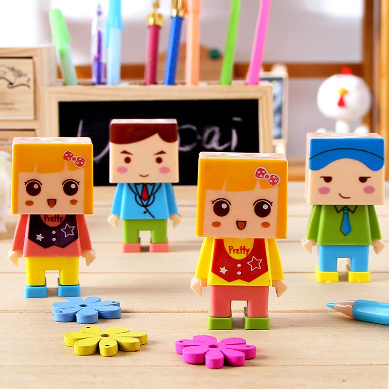 Fashion Eraser Cute Cartoon Villain DIY Assembly Sharpener Pencil Sharpener Eraser with Holes Nice Kindergarten Gift