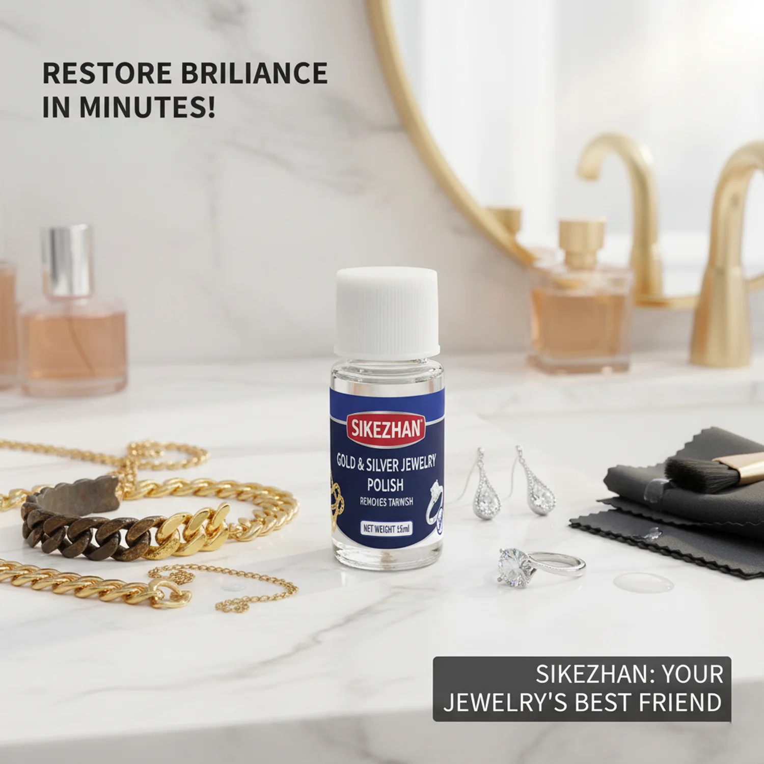 Jewelry Cleaner Solution & Ultrasonic Cleaning Liquid Kit for Gold,Silver,Diamonds,Rings,Necklaces Safe,Non-Toxic, Anti-Tarnish