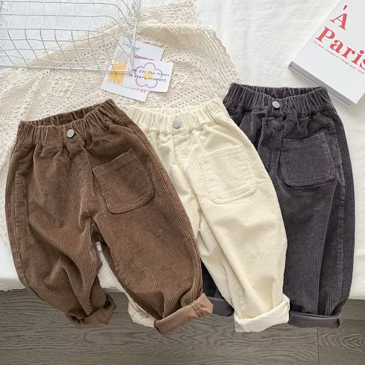 2026 Frühling Herbst Kinderhosen 2-7T Einfacher Stil Jungen und Mädchen Lose Cordhosen Babykleidung Kinderhosen Outdoor-Bekleidung – Detail 20