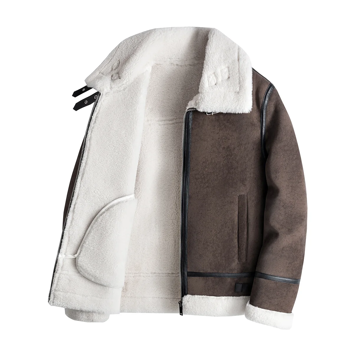 

New Fashion Men's Thicken Turn-down Collar Long Sleeve Zipper Casual Trendy Thicken Faux Leather Jackets Male Coats Clothes Tops