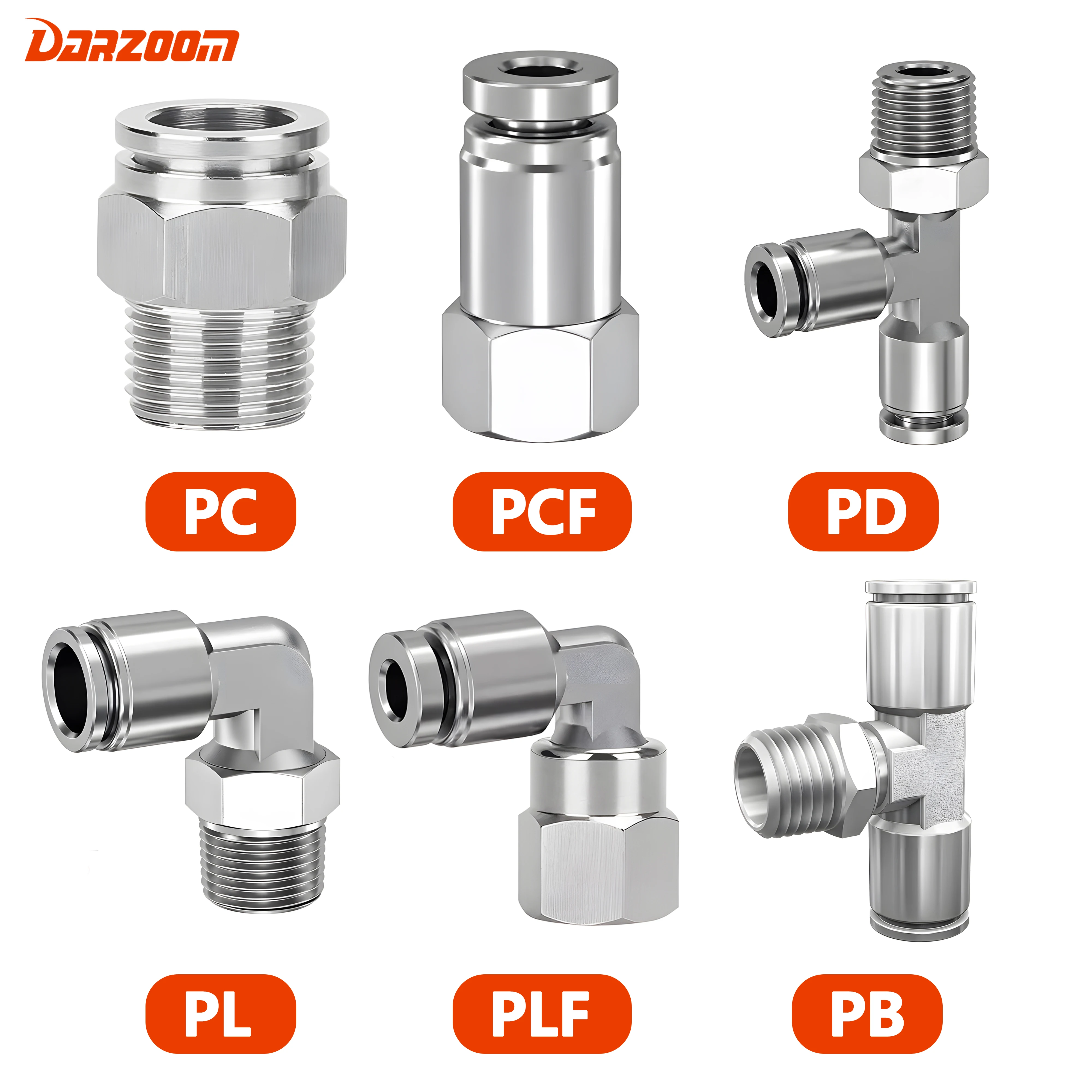 Pneumatic Hose Fitting 304 Stainless Steel  PC PCF PL PLF PB PD Air Tube Connector 1/8 1/4  1/2 BSP Quick Release Pipe Fittings