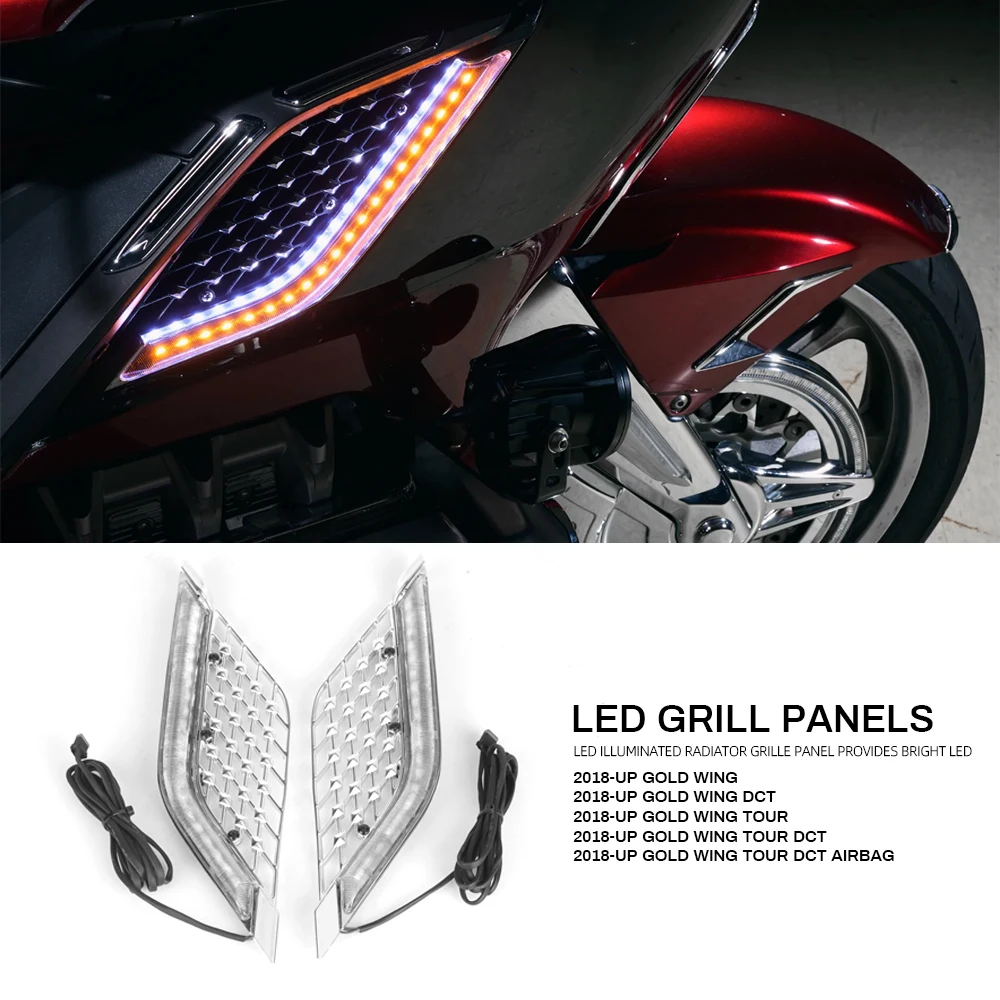 Motorcycle LED Light Radiator Grill Panels Decorative Light Lamp For Honda Goldwing Gold Wing GL1800 Tour DCT Airbag 2018-2023