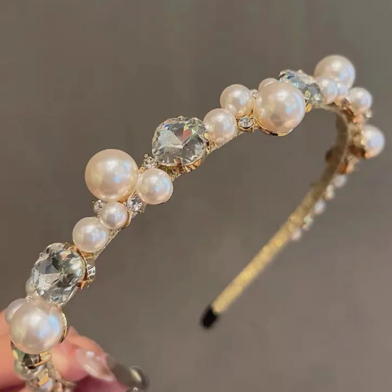 عصابة رأس جديدة من اللؤلؤ الفرنسي مرصعة بالألماس - طوق شعر كريستالي رائع، تشبه ممتاز وخرافية، مثالية لصور أعياد الميلاد. #4