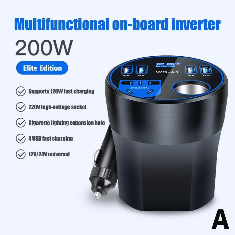 Adaptador Vehículo Viaje Adaptador De Corriente Para Coche | Inversor 12V/24V A 220V Con Puertos USB Y Tipo C | Hasta 150W | Ideal Para Viajes, Cargar Portátil Y Dispositivos En El