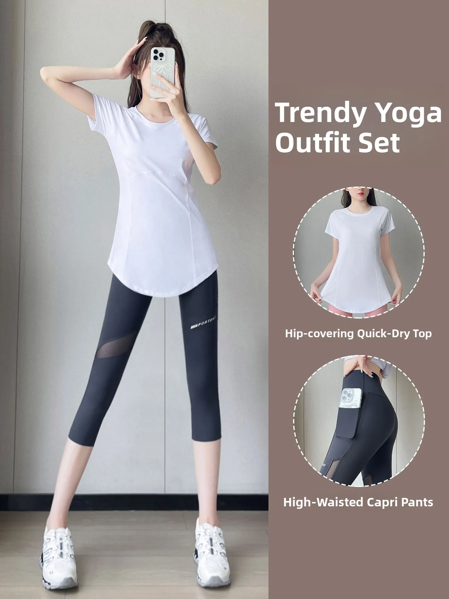 

Women's Running Sport Set Summer New Loose ort Sve T-irt Seven-Foot-Pant Yoga Gym Qui Dry Clothing Casual Sport Suit
