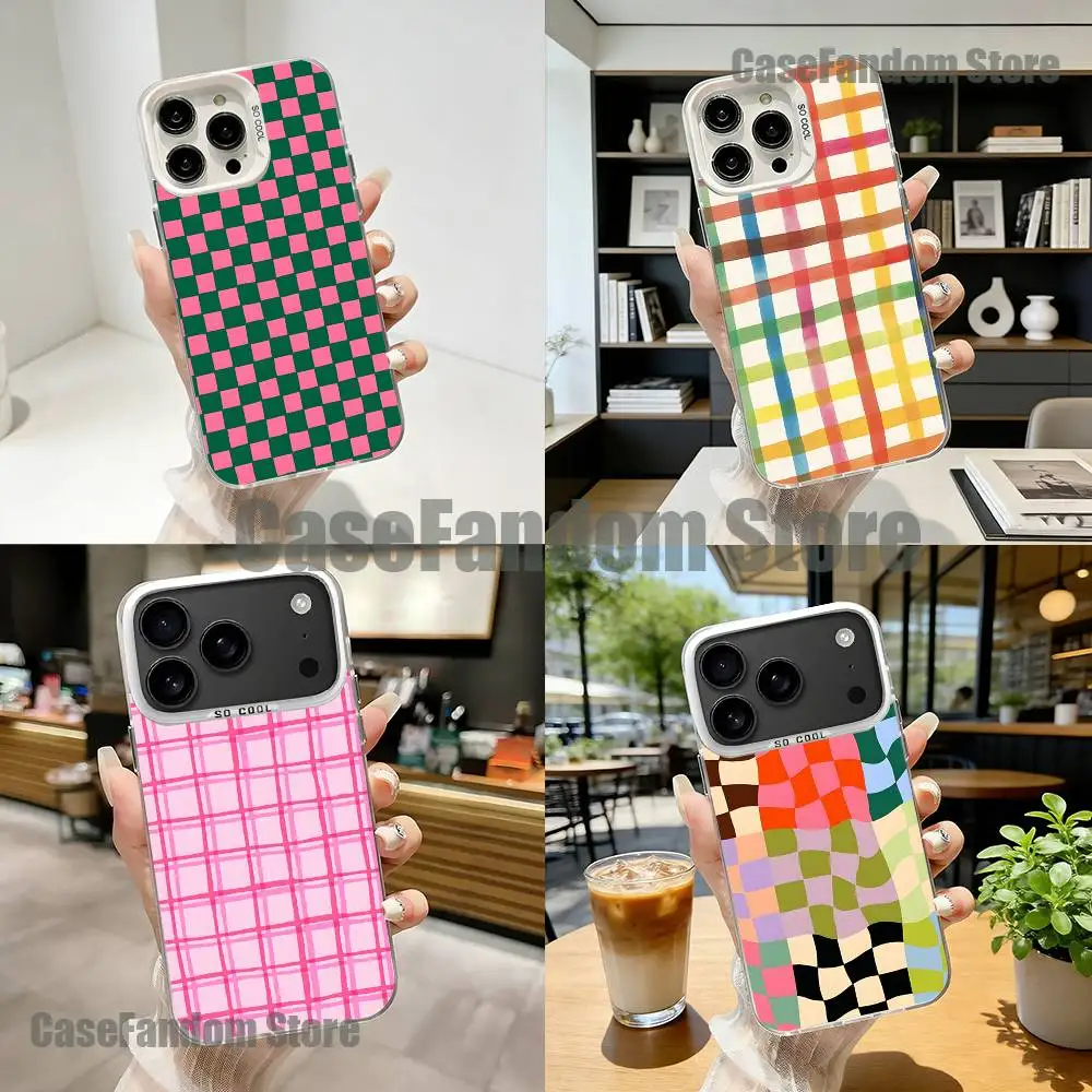 

Colorful Grid Pattern For iPhone 17,16,15,14,13,12,11,Mini,Pro,E,SE4,XS,MAX White Shockproof Candy Matte Cover