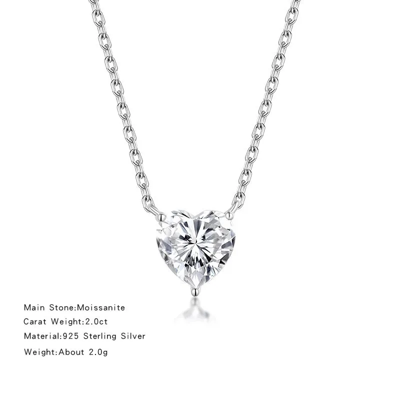 JH GRA Certificate 1-2 Carat Heart Shape Moissanite Necklace Women Solitaire Heart Cut Pendant 925 Sterling Silver Neck Chain