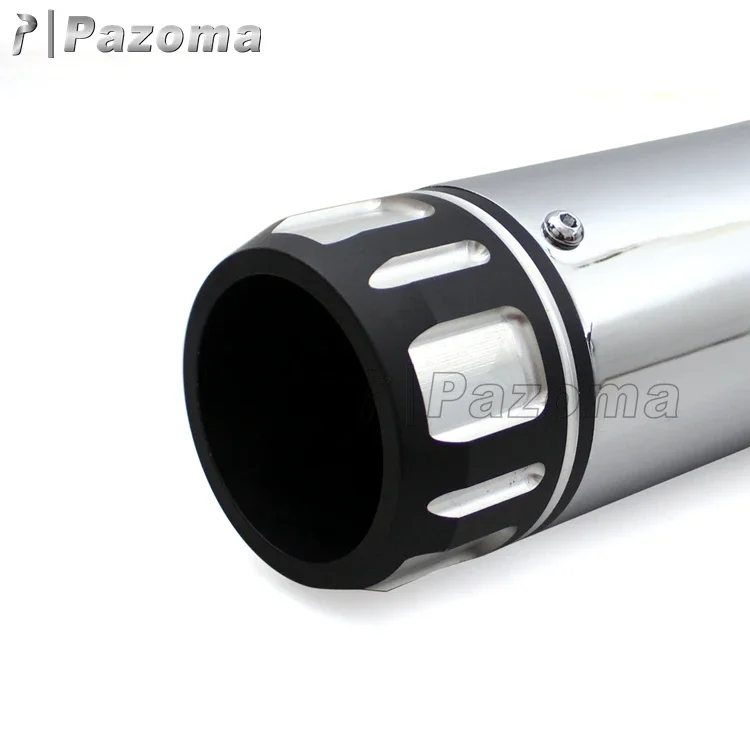 2026 Factory Price Pazoma Chrome Black Ball Milled Tip 3.5'' Slip On Mufflers Exhaust Pipe for 1995-2016 Harley Touring