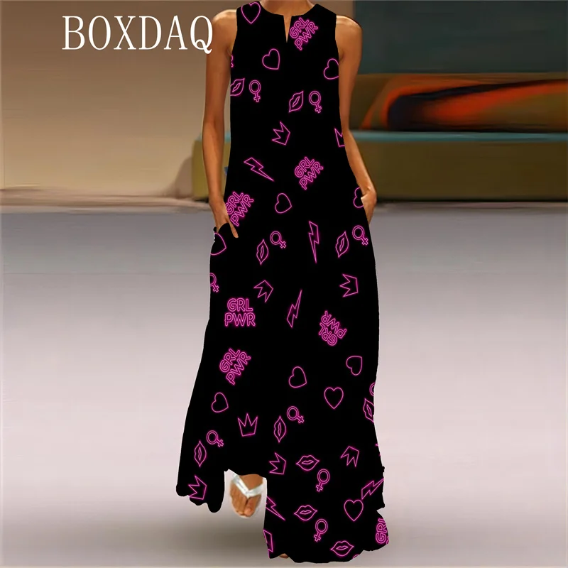 2025 Spring Summer New Long Dress For Womens 3D Love Heart Pattern Print Dress Valentine\'s Day Style Party Sleeveless Maxi Dress