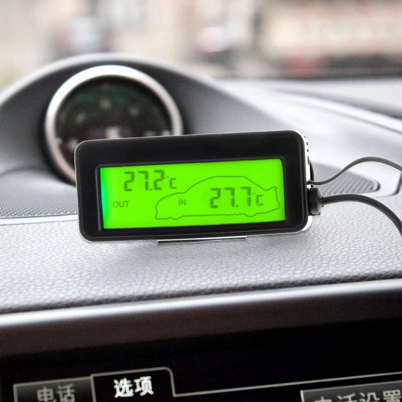 LCD Digital Display Auto Car Thermometer with 1.5m Cable Work with 1.5m Cable Vehicles for Car Houses Offices Workshops