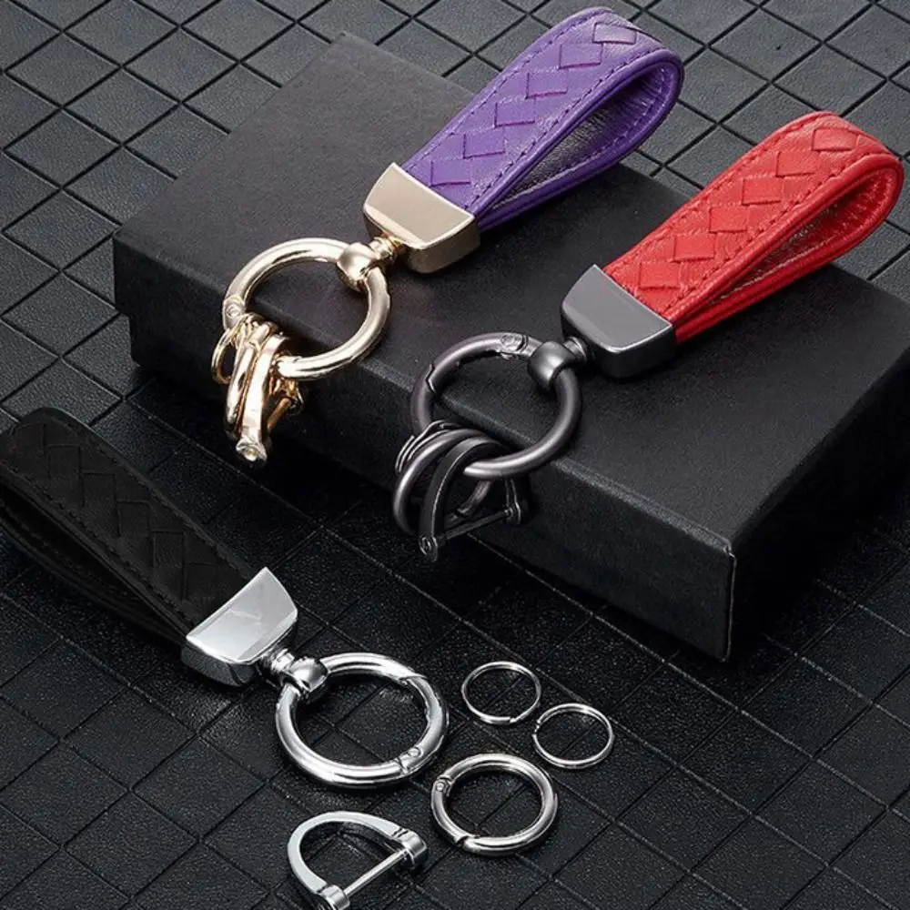 Matte Buckle Luxury Genuine Leather Keychain Pendant Bag Charms Leather Car Keyring Personality Unique Leather Rope Keychain