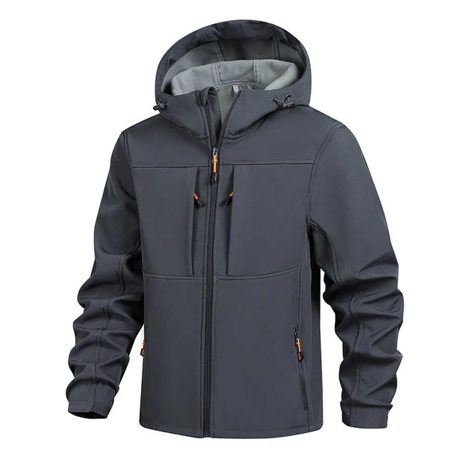 Autumn Fleece Windbreaker Jacket Men Fashion Casual Solid Color Waterproof Jacket Coat Male