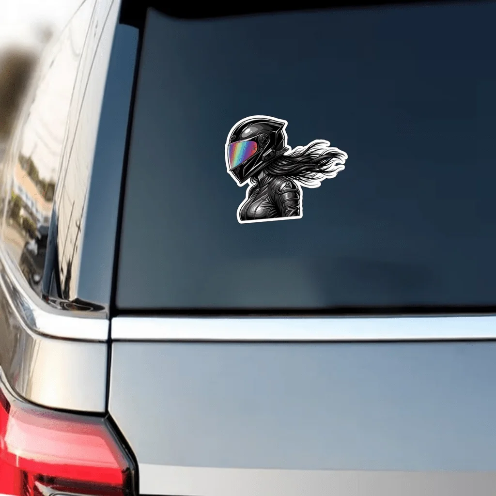 

1 шт. виниловая наклейка для мотоциклетного шлема с изображением девушки-райдера, крутой женский портрет, водонепроницаемая наклейка для мотоциклетного шлема, автомобильного окна, ноутбука