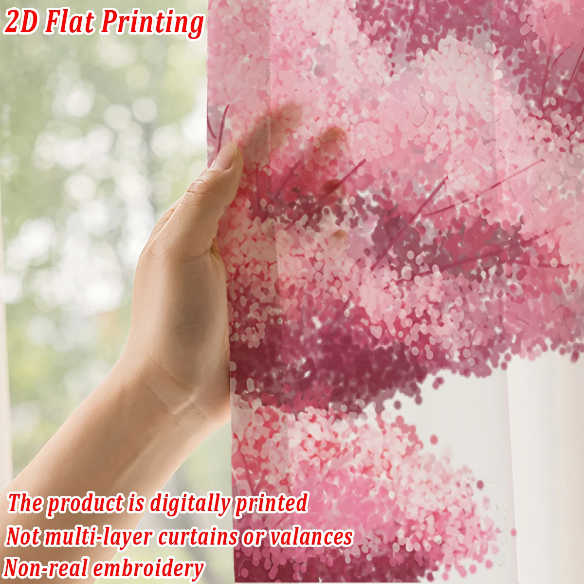 ستارة شفافة بطباعة مسطحة من أزهار الكرز الوردي، قماش خفيف، لغرفة المعيشة وغرفة النوم وديكور المنزل والنافذة