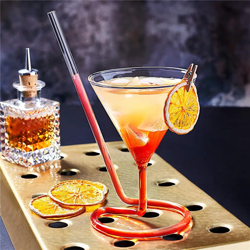 

Glass Spiral Cocktail Cup Creative Glass Straw Wine Glasses Triangle Juice Martini Red Wine Whiskey Cups Party Bar Wine Set Gift