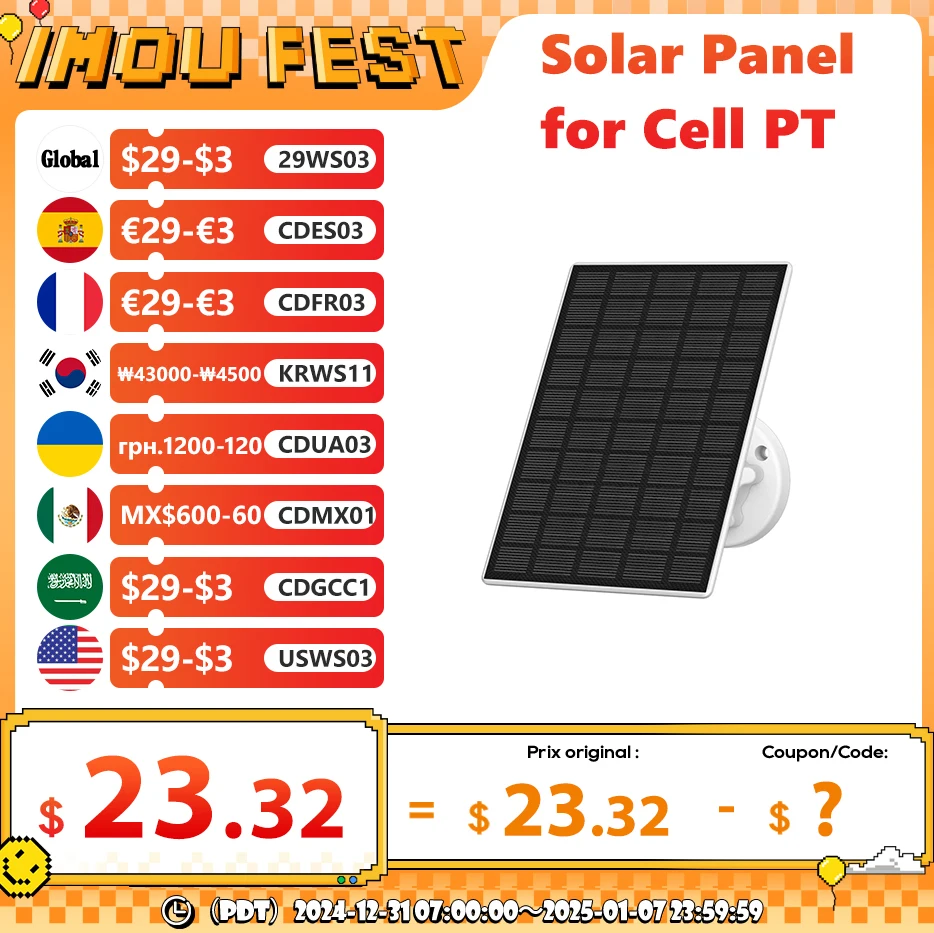 IMOU 3W TYPE-C Solar panel for Cell PT/ Cell PT Lite/Cell 3C /Rechargeable Camera Wi-Fi Outdoor Surveillance Cameras  IP65