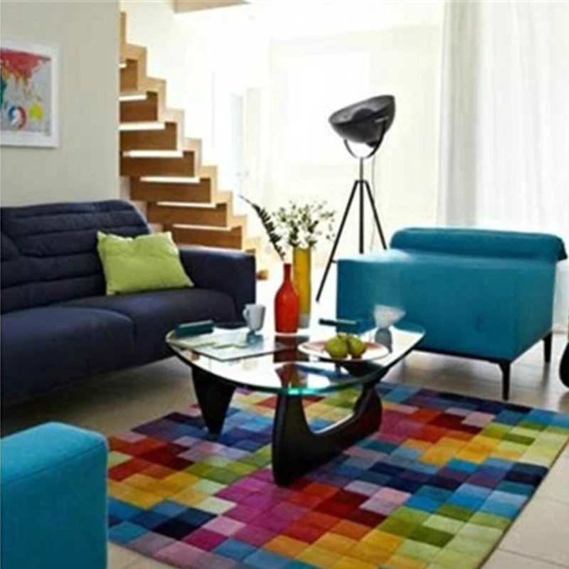 

Thickened acrylic carpet Modern minimalist living room coffee table carpet bedroom bedside carpet covered with colorful lattice