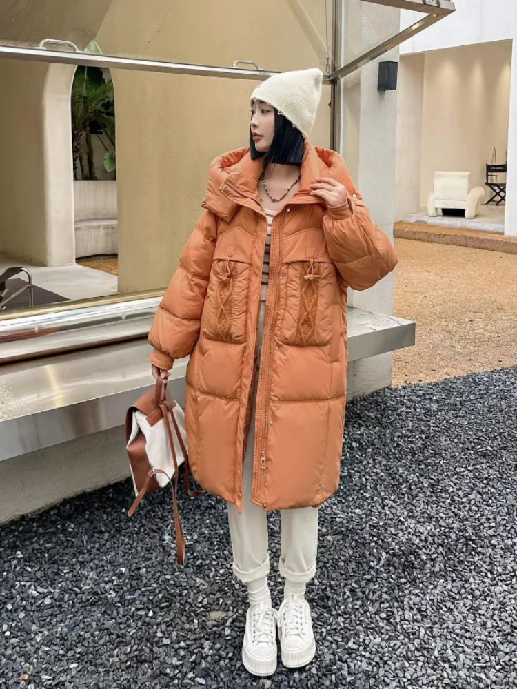 

Winter Warm Coat Women's Hooded Down Jacket Medium-length Parka Fashion Ox Horn Buckle Loose Slim Hundred with Women's Coat