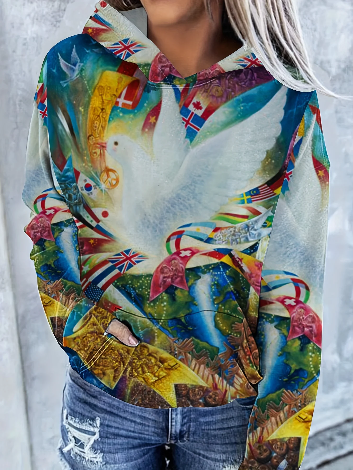 Feminino ocidental étnico impressão pulôver com capuz casual retro impressão moletom com capuz roupas femininas topos