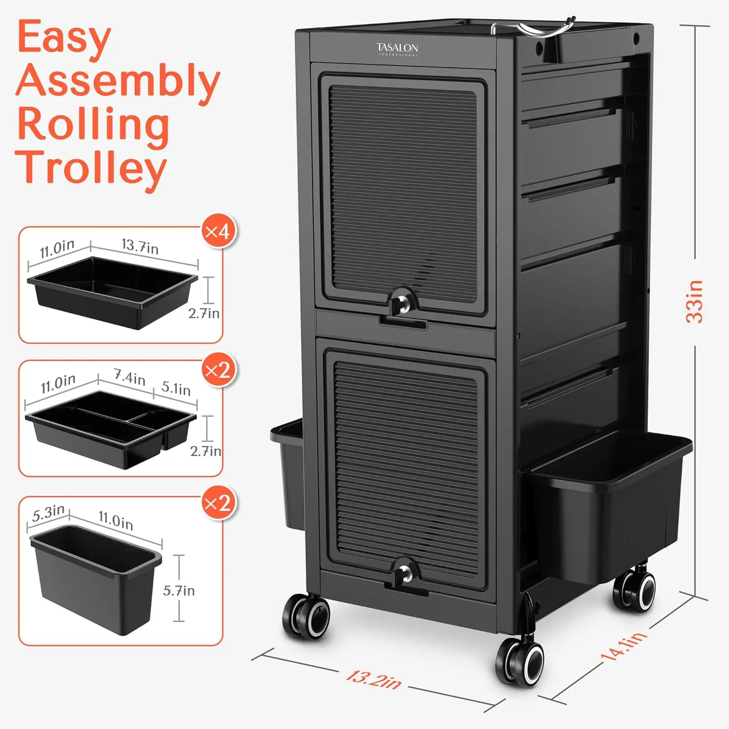 Premium Lockable Salon Trolley Cart with Wheels and 6 Drawers & 2 Bucket, Versatile Salon Cart for Hair Stylist, Salon Rolling C