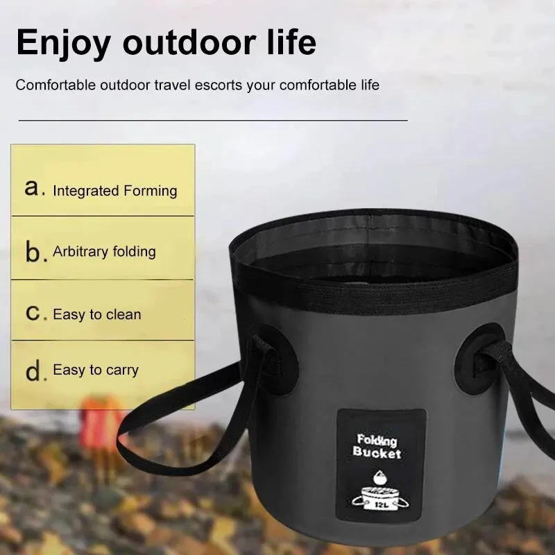 12L Black Portable Foldable Bucket Bucket Outdoor Travel Water Storage Bag Waterproof Water Bag Fishing Articles