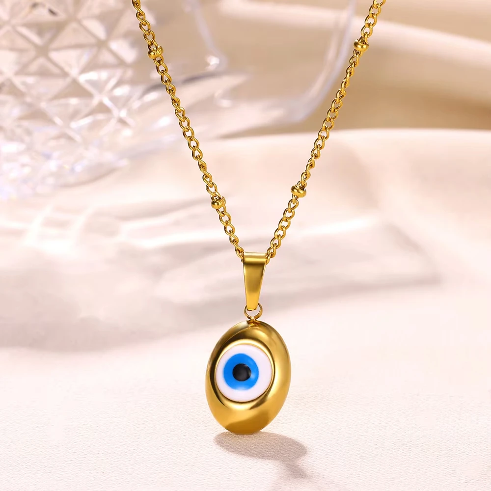 Evil Eye Necklaces For Women Gold Color Stainless Steel Evil Eye Charm Pendant Necklace Lucky Aesthetic Turkish Jewelry femme