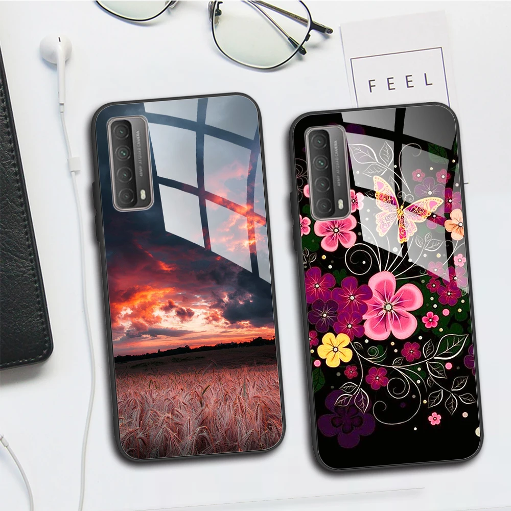 For Huawei P Smart 2021 Case PPA-LX1 PPA-LX2 Cover Fashion Tempered Glass Case Fundas For Huawei P Smart 2020 PSmart 2019 Bumper