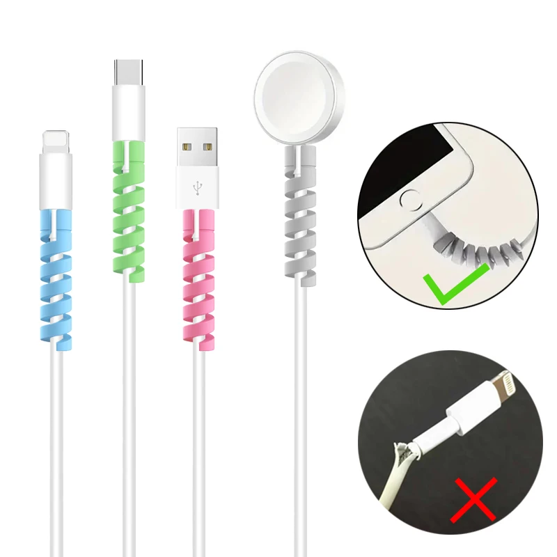 USB Cable Protector Charging Cable Spiral Silicone Protective Sleeve Wire End Cord Cover Savers for Phone Watch Charger Cable