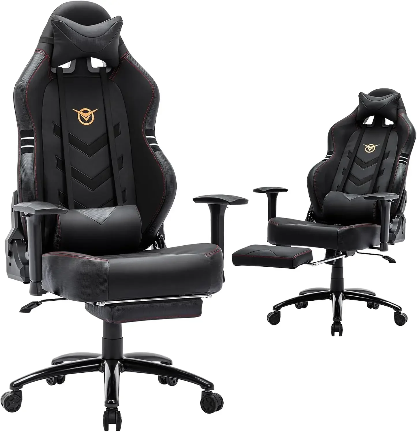 Big and Tall Gaming Chair with Footrest 350lbs-Racing Computer Gamer Chair, Ergonomic High Back PC Chair with Wide Seat, Black