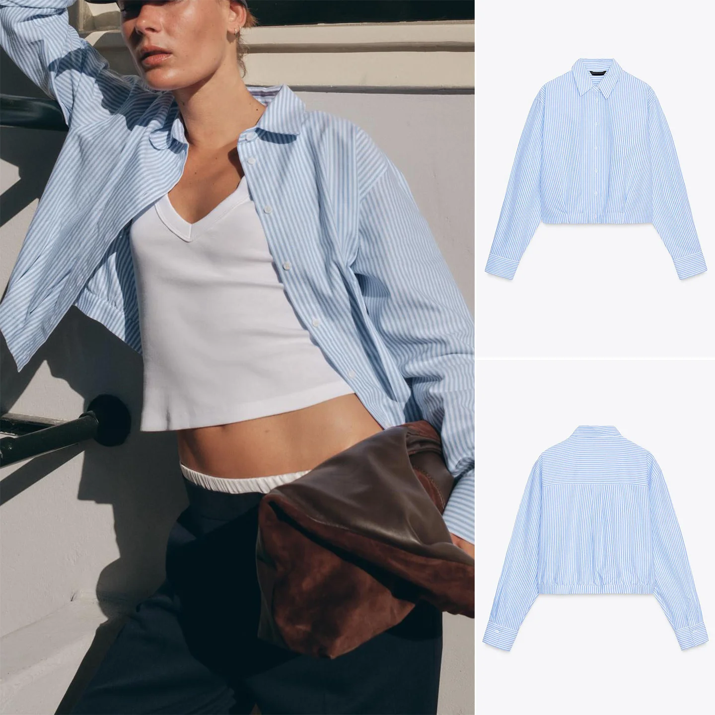 خريف 2025 المرأة Ox irt ort طول طويل Sve بدوره إلى أسفل طوق مخطط مطوي الفرنسية Sle فضفاضة تناسب تنفس Po...